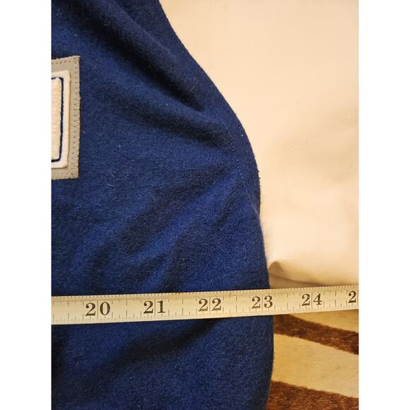 Neff letterman Varsity Letter Jacket Wool Blend Snap Button Blue White "T" Sz L - Picture 4 of 5